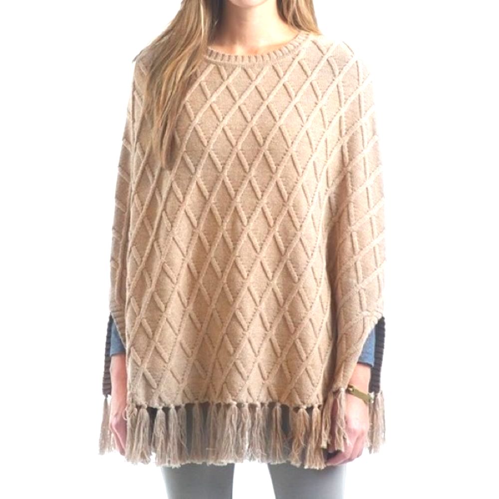 [A Ruby] Diamond Knit Oatmeal Poncho Sz: 3/4-M/L